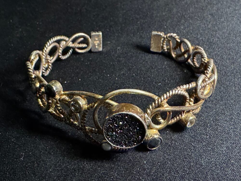 Vintage Handmade 925 Silver Vermeil Druzy Stone Bracelet Size 7